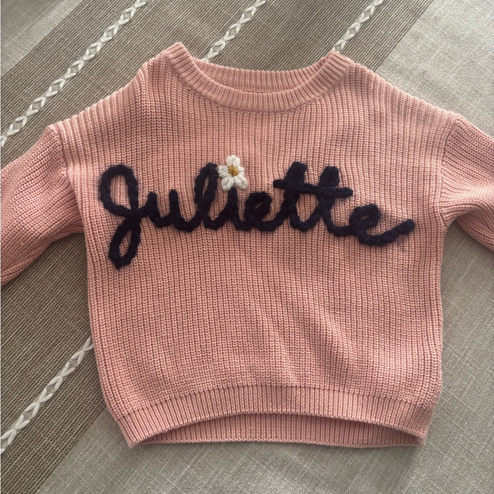 Pink Knit Sweater with Embroidered Name - Picture 3 of 3